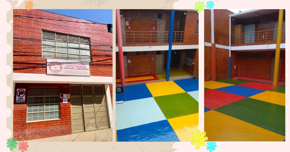 Fachada del colegio y patios de recreo
